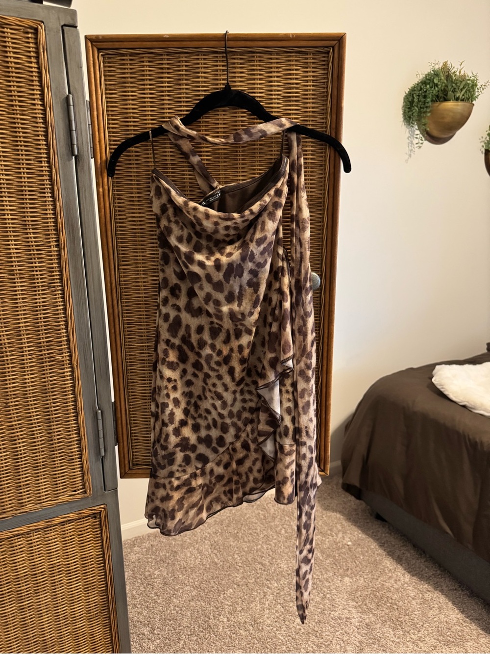 Zara Leopard-Print One-Shoulder Dress in Brown and Tan